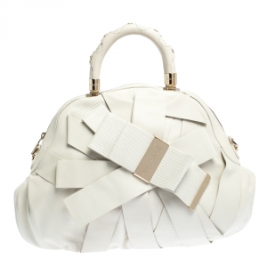 Versace White Leather Venita Bow Satchel 