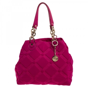 Pre Owned Versace Pink Neoprene and Leather Tote 