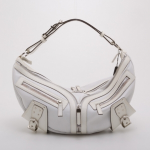Versace White Leather Biker Hobo