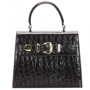 Pre Owned Versace Black Croc Embossed Leather Satchel bag