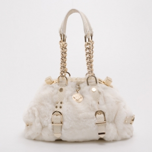 Pre Owned Versace White Chinchilla Madonna Boston Bag