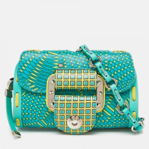 Pre Owned Versace Green/Yellow Printed Leather Crossbody Bag
