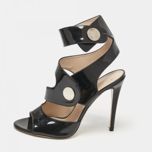 Versace Black Patent Leather Cutout Open Toe Ankle Cuff Sandals Size 40