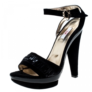 Versace Black Suede and Leather Open Toe Platform Ankle Strap Sandals Size 38