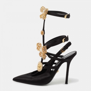 Versace Black Satin V-Bow Cage Sandals Size 40