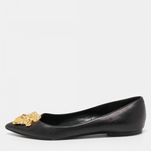 Pre Owned Versace Black Leather Medusa Ballet Flats Size 38