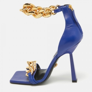 Versace Blue Leather Ankle Strap Sandals Size 38