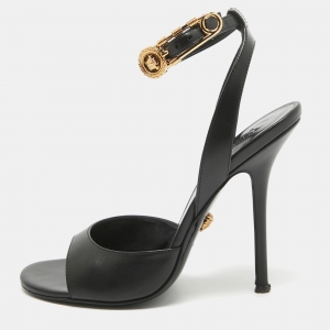 Versace Black Leather Ankle Strap Sandals Size 37