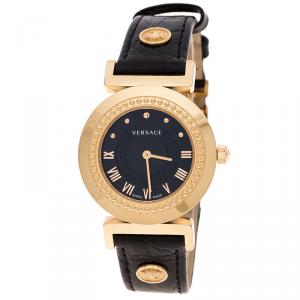 Versace Black Gold Tone Stainless Steel Vanity P5Q Women's Wristwatch 35 mm