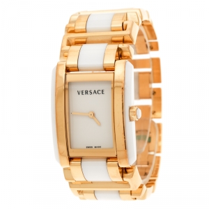 Versace White Ceramic Gold Stainless Steel Era 70Q Women's Wristwatch 24 mm