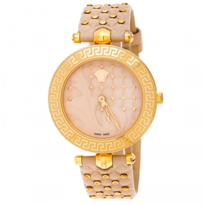Versace Beige Rose Gold Plated Stainless Steel Vanitas VK7 Women's Wristwatch 40 mm