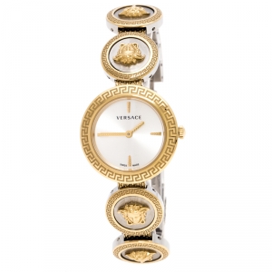 Versace White Gold Tone Signature Medusa Stud Icon VERF008 Women's Wristwatch 26 mm