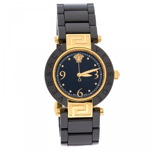 Versace Black Gold Plated Steel Ceramic Reve 92Q Women's Wristwatch 35 mm