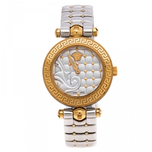 Versace Quilted Silver Two-Tone Stainless Steel Micro Vanitas VQM Women's Wristwatch 30 mm