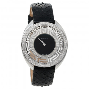 Versace Black Stainless Steel Python Leather Diamonds Destiny 67Q Women's Wristwatch 39 mm
