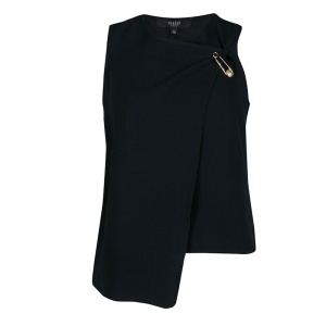Versus Versace Black Safety Pin Detail Asymmetric Sleeveless Wrap Top S