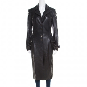 Versus Versace Black Leather Belted Back Detail Overcoat S