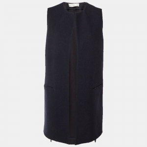 Pre Owned Victoria Beckham Jeans Navy Blue Wool Sleeveless Coat M