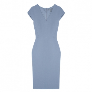 Pre Owned Victoria Beckham Dove Grey V-Neck Cap Sleeve Fitted Dress S
