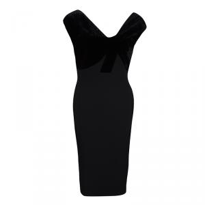 Pre Owned Victoria Beckham Black Wool Velvet Bodice Detail Sleeveless Dress L