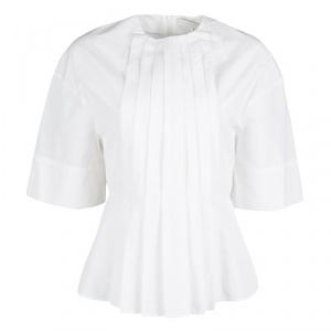Pre Owned  Victoria Beckham White Cotton Pleat Detail Peplum Top S