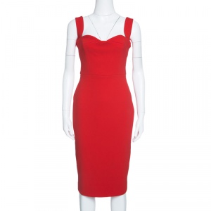 Pre Owned Victoria Beckham Red Crepe Sleeveless Fitted Dress M