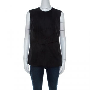 Pre Owned Victoria Beckham Black Cotton Blend Bow Detail Sleeveless Top M 