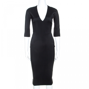 Pre Owned Victoria Beckham Black Crepe Fitted V-neck Dress S