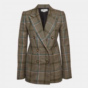 Pre Owned Victoria Beckham Beige Checked Wool Double-Breasted Blazer S