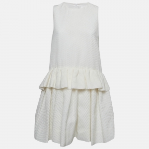 Pre Owned Victoria Beckham White Textured Cotton Blend Sleeveless Ruffled Mini Dress M