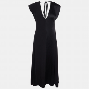 Pre Owned Victoria Beckham Black Crepe Plunge V-Neck Midi Dress M