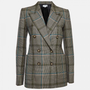 Pre Owned Victoria Beckham Beige Checked Wool Double-Breasted Blazer S