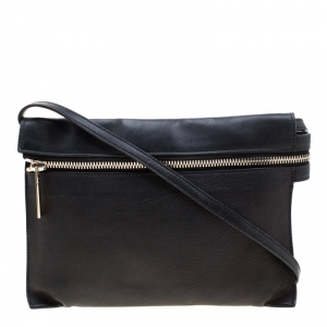 Victoria Beckham Black Leather Front Zip Crossbody Bag