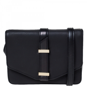 Victoria Beckham Black Leather Buckle Flap Crossbody Bag