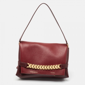 Victoria Beckham Burgundy Leather Puffy Chain Flap Bag