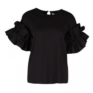 Pre Owned Victoria Victoria Beckham Black Cotton Ruffled Sleeve Top XS