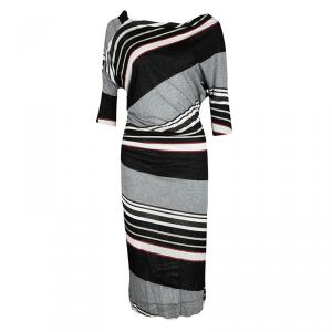 Vivienne Westwood Anglomania Striped Jersey Ruched Dolman Sleeve Midi Dress M