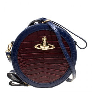 Vivienne Westwood Red/Blue Croc Embossed Leather Round Crossbody Bag