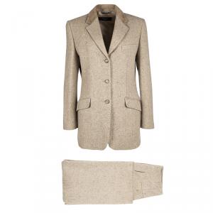 Weekend Max Mara Beige Wool Chevron Pattern Suit M