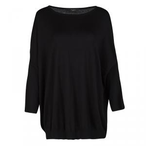 Weekend Max Mara Black Silk Cotton Knit Ribbed Hem Top XL