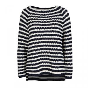 Weekend Max Mara Navy Blue and White Striped Chunky Knit Sweater M
