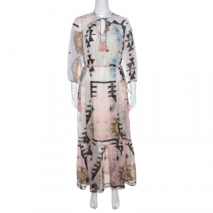 Weekend Max Mara Multicolor Geometric Print Tasseled Tie Detail Dress M