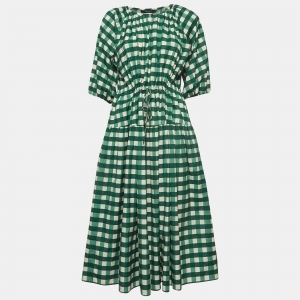 Weekend Max Mara Green Gingham Check Cotton Midi Dress M