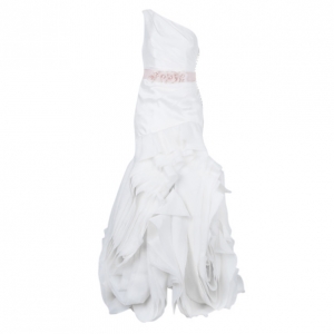 White by Vera Wang One Shoulder Organza Bias Flange Detail Wedding Dress M