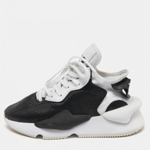  Y-3  Black/White Leather And Stretch Fabric Qasa Elle Sneaker Size 36 2/3