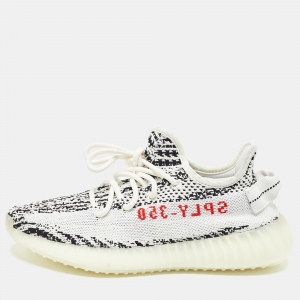 Yeezy x Adidas White/Black Knit Fabric Boost 350 V2 Zebra Sneakers Size 38