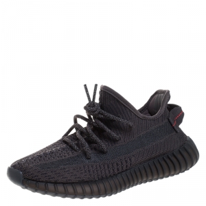 Pre Owned Yeezy x Adidas Black Cotton Knit And Mesh Boost 350 V2 Sneakers Size 37.5