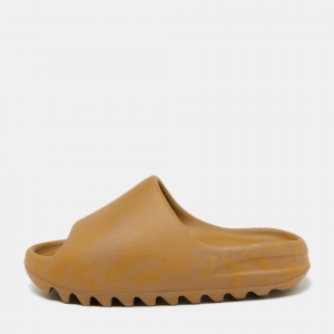 Pre Owned Yeezy x Adidas Brown Rubber Ochre Slides Size 37