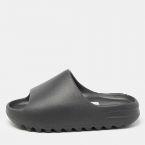 Pre Owned Yeezy x Adidas Black Rubber Onyx Flat Slides Size 40.5