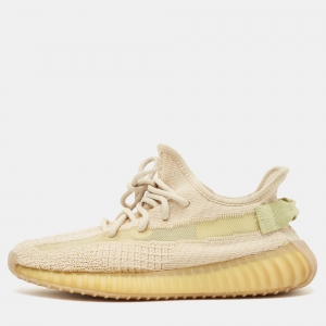 Yeezy x Adidas Beige Knit Fabric Boost 350 V2 Flax Sneakers Size 38.5